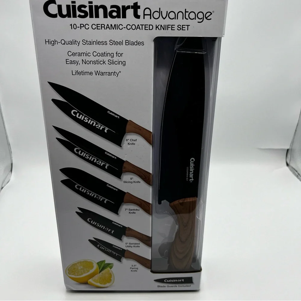 CUISINART ADVANTAGE 10PC CERAMIC COATED KNIFE SET FAUX MARBLE GB-C55-10PBW